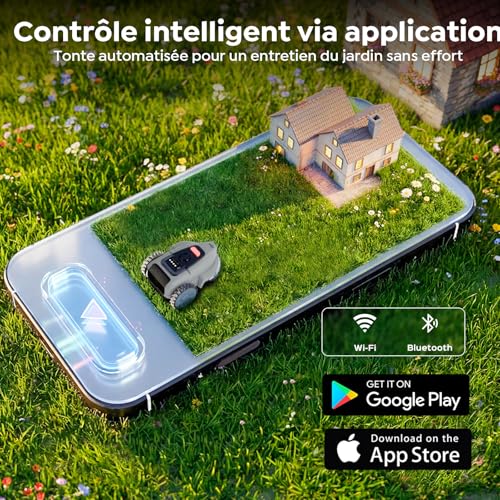 YARDCARE V3 Robot Tondeuse sans câble périphérique, avec Navigation visuelle, détection 150+ Obstacles, contrôle Via appli, 50 DB, Robot Tondeuse pour Petits et Moyens Jardins, Bandes magnétiques – vue 3