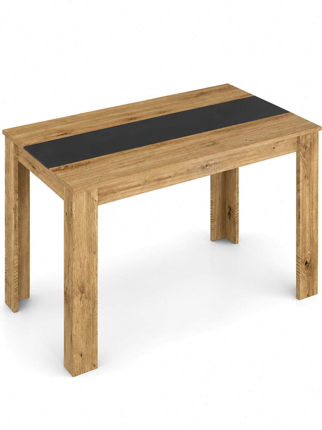 Tavolo da Pranzo Rovere Rettangolare Tavolo Cucina 110×70×75cm | Fascia centrale nera e gambe a forma di L con bordo spesso per uno stile industriale e una struttura stabile ogni giorno