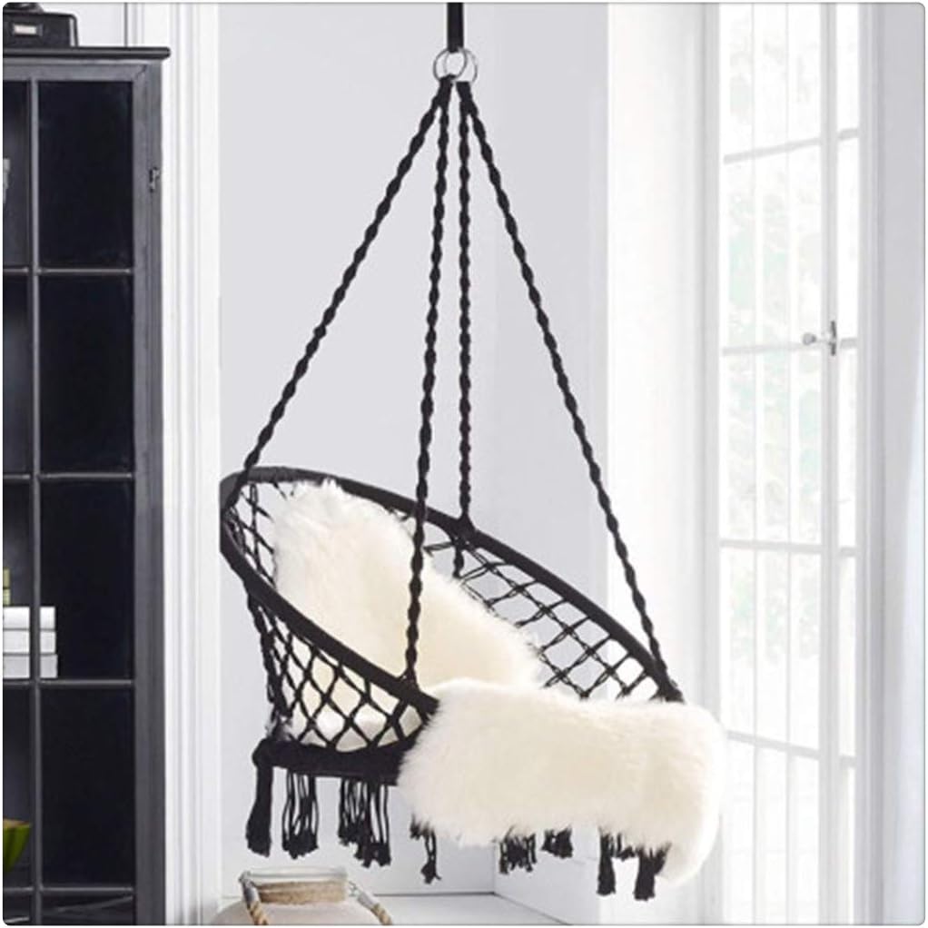Kuhxz Hammock Chair with Hanging kit, Round Hanging Knitted Mesh Cotton Rope Macrame Swing, for Bedroom, Outdoors, Garden, Patio, Yard,Child, Girl, Adult (US Stock)