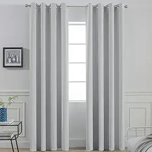 Yakamok Blackout Curtains Room Darkening Thermal Insulated Window Panels,Solid Grommet Top Drapes for Bedroom/Living Room(52Wx90L, Light Grey, 2 Panels)