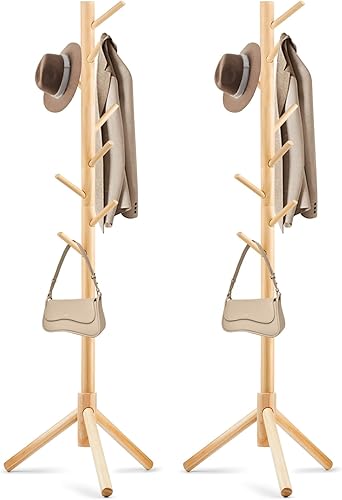 Miniatura 13 de Perchero, Perchero Independiente con 8 Ganchos y 3 Percheros de Árbol de Tamaño Ajustable para Dormitorio, Pasillo, Entrada, Oficina, para