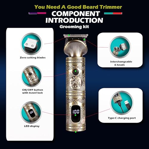 Miniatura 4 de Cortadora de barba para hombres, cortadora de pelo inalámbrica, afeitadoras eléctricas para hombres, kit de aseo impermeable todo en uno para