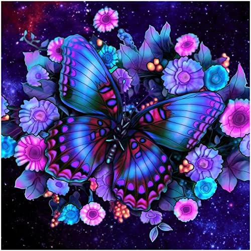 AIRDEA 5D Butterfly Diamond Painting Kits for Adults Kids, DIY Flowers Diamond Painting Kits, Round Full Drill Butterfly Diamond Art Kits Animal Gem Art Painting Picture Home Wall Decor 13.8x13.8 in
