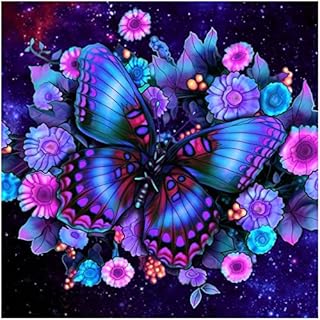 AIRDEA 5D Butterfly Diamond Painting Kits for Adults Kids, DIY Flowers Diamond Painting Kits, Round Full Drill Butterfly Diamond Art Kits Animal Gem Art Painting Picture Home Wall Decor 13.8x13.8 in