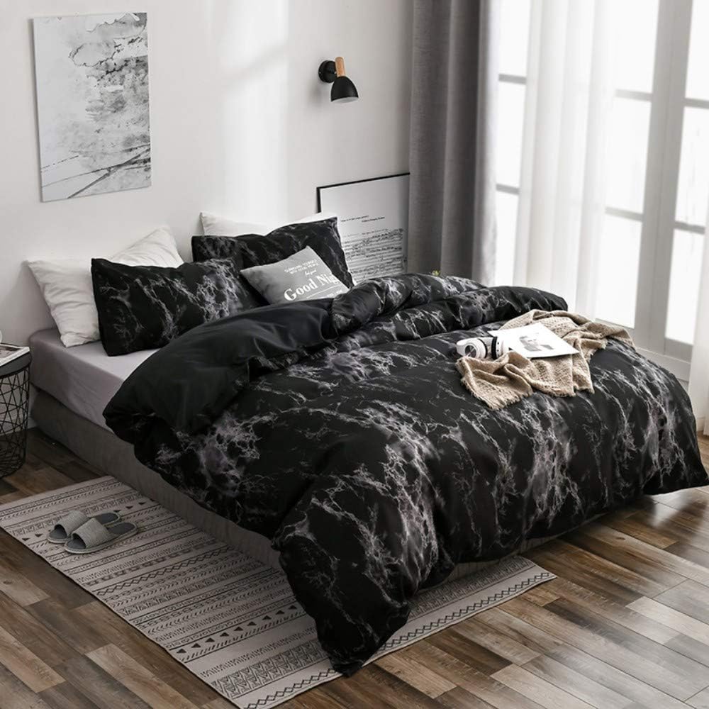 Loussiesd Marble Duvet Cover Set King with 2 Pillow Shams,Black Modern Bedding Sets with Zipper Closure and Corner Ties,Soft Comforter Microfiber Luxury Quilt Cover(220x240cm) - Image 3