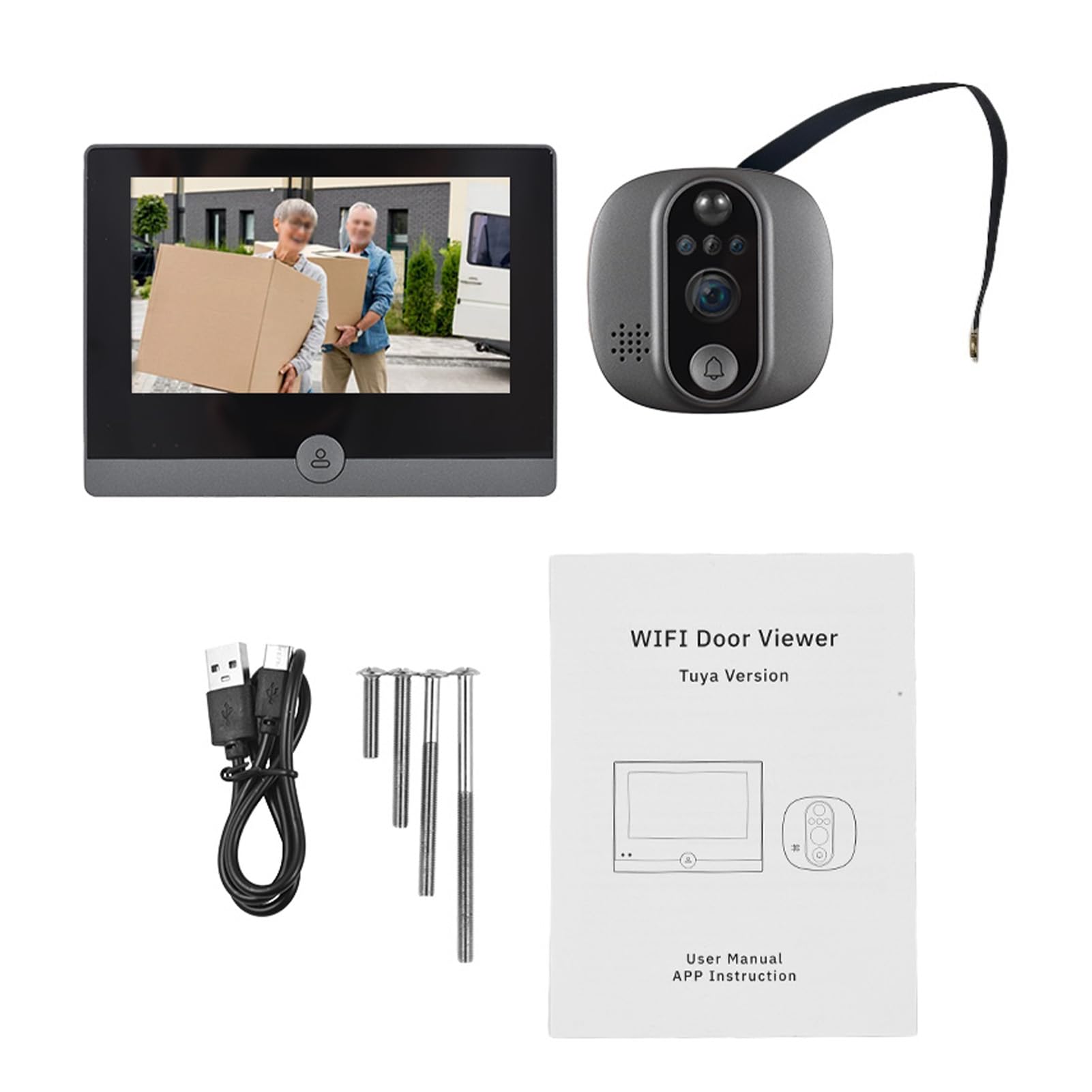 Fafeicy Phone avec Écran IPS 4,3 Pouces 1080P pour Appartement, Caméra de