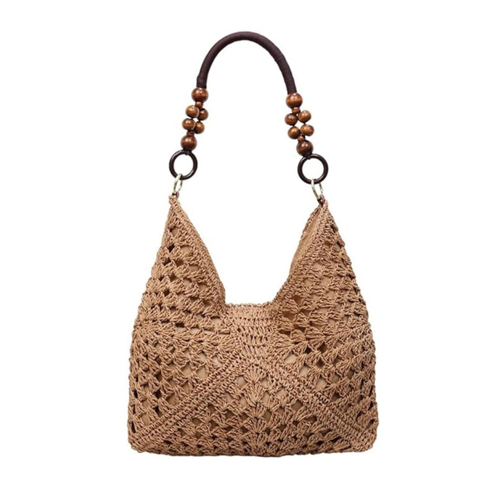 Sacs en Paille à Perles, Sac Bucket en Crochet pour Femmes, Sac à Épaule Tissé pour Été, Accessoire de Plage et Vacances
