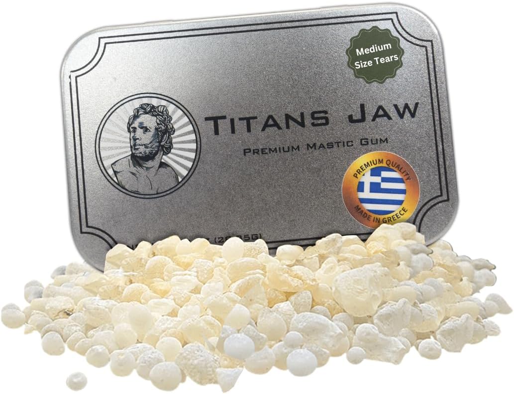 1 Ounce/28.35 Grams Premium Mastic Chewing Gum For Jaw Strength | Greek Mastiha | Hard Natural Greco Chios Resin Tears | Made In Greece | Strong Jawline | Tree Sap Gods Neptune Gum
