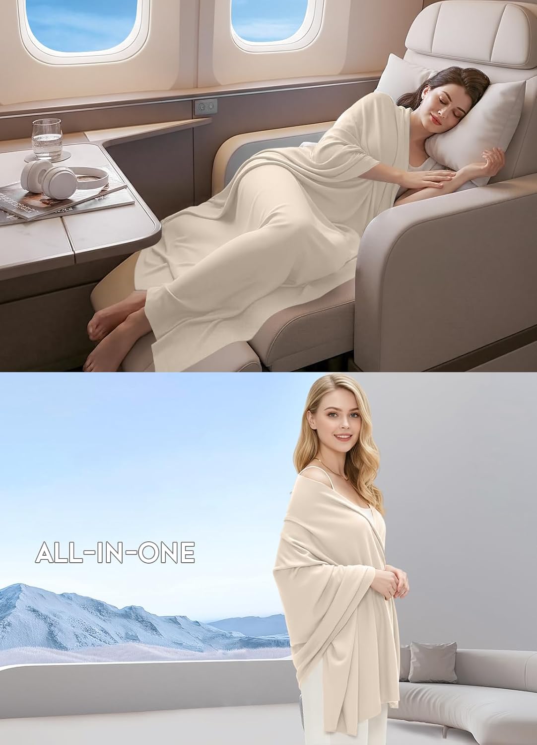 Women's Wool Blend Travel Scarf Lightweight Breathable Wrap Pashmina Airplane Blanket Shawl - Image 6