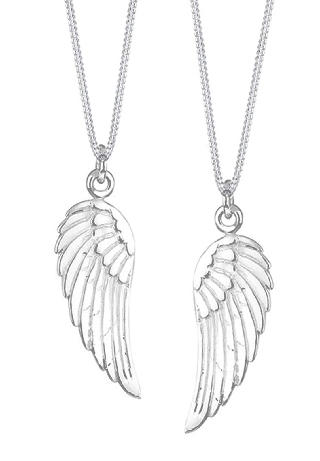 Elli Women's 925 Sterling Silver Xilion Cut Angel Wing Partner Pendant Necklace - 22cm length