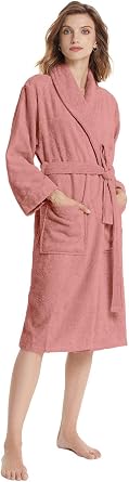 SIORO Women Cotton Terry Cloth Robes, Soft Plush Spa Bathrobe with Shawl Collar, Towel nightgrown Bath for Pool, Gym, Travel
