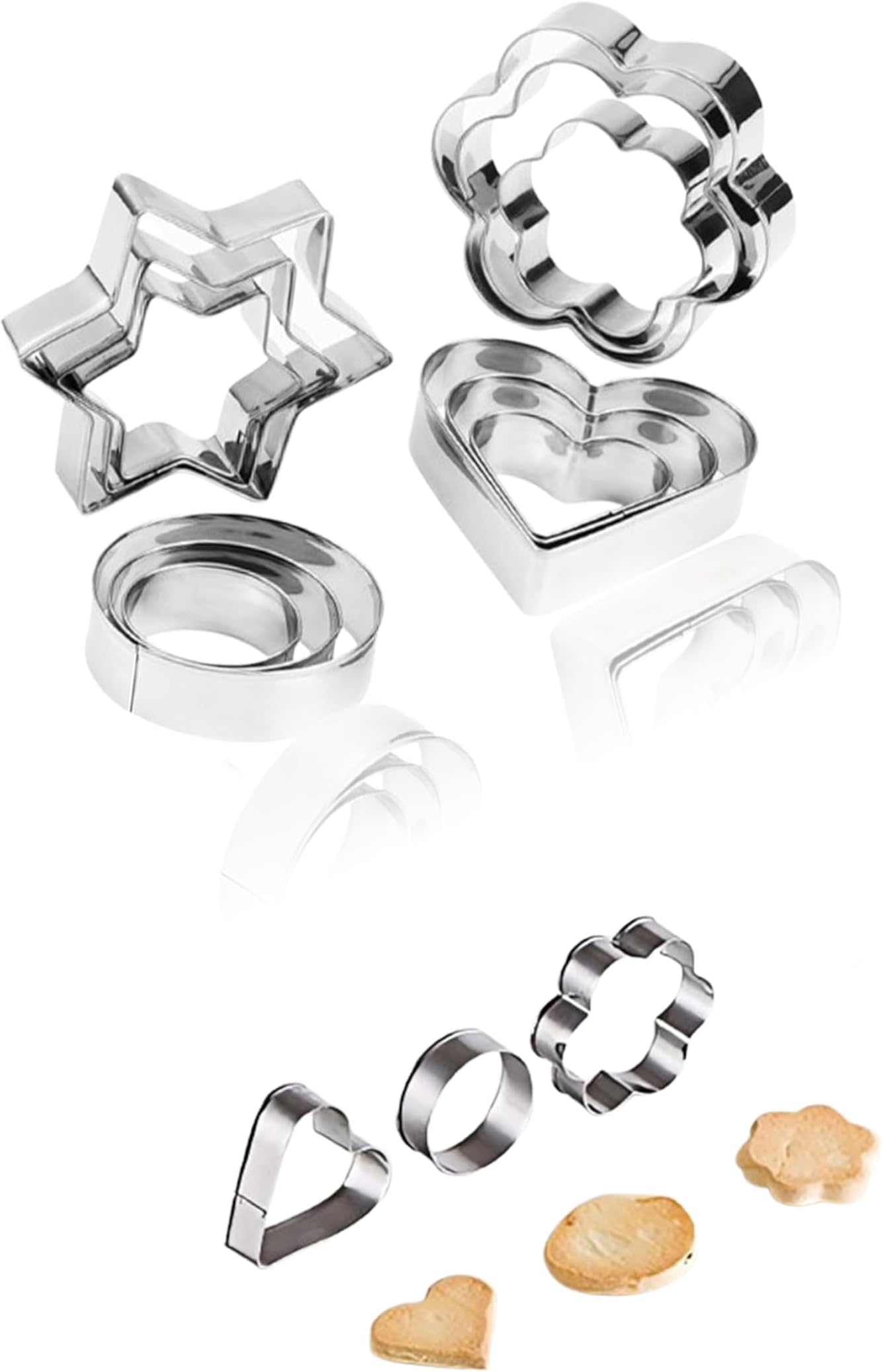 Sweet seven Stainless Steel Cookie Cutter Set - Round, Heart, Flower, Star Shapes - Baking Molds for Delightful Treats - 12 Mini Cutters for Creative Baking Adventures