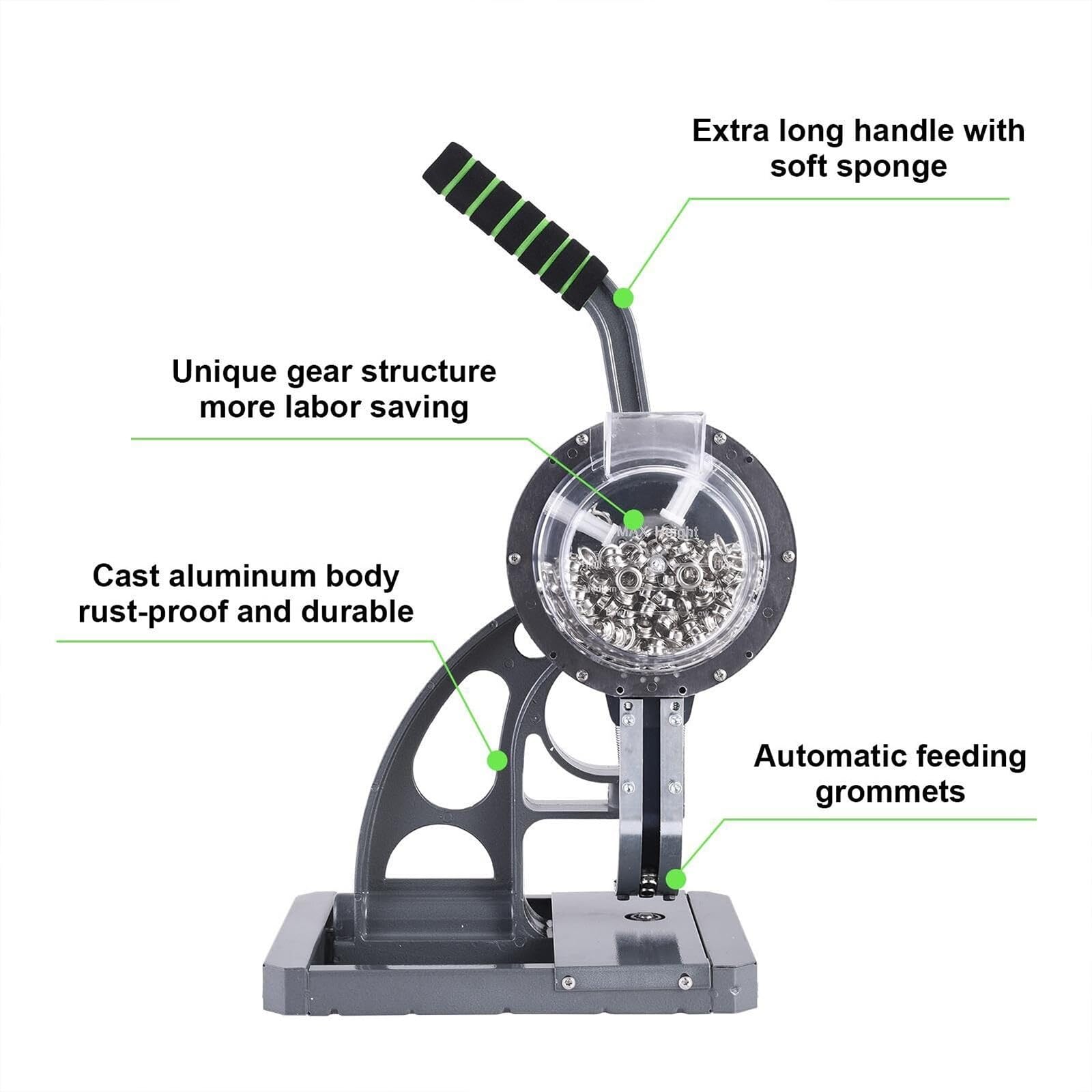 Máquina de ojales, herramienta de fijación de ojales resistente con mango, kit de prensa manual con 1000 ojales de metal para banderas, cinturones, pancartas (12 mm)