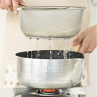 Set of 2 304 Stainless Steel Kitchen Fine Mesh Food Strainer with Handle + Steel Pot