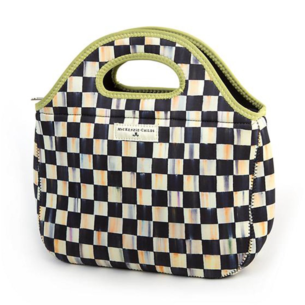 Lunch Tote Bag - Courtly Check Print Neoprene Lunch Tote - Reusable Lunch Box by MacKenzie-Childs