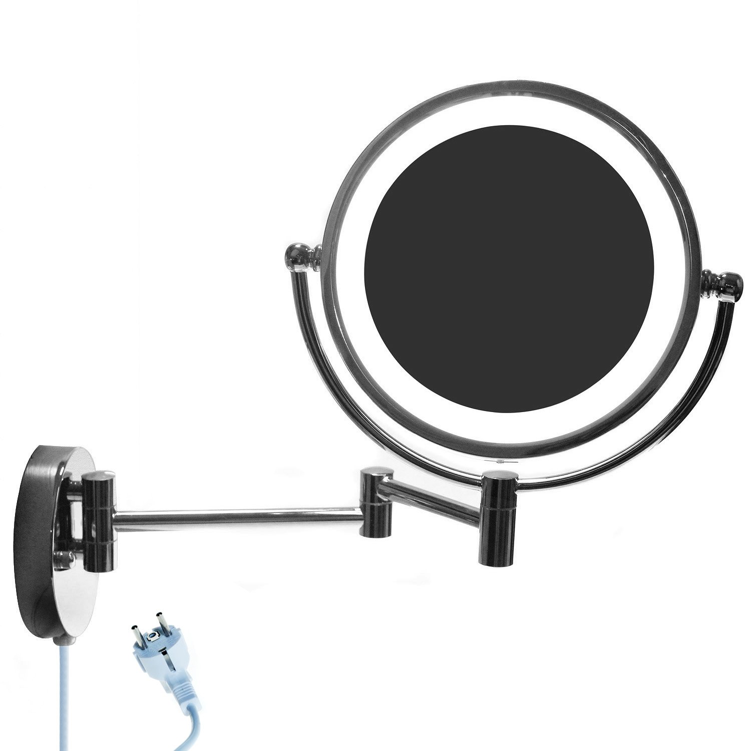 LED Wandspiegel KosmetikSpiegel 8,5 Zoll, 10x Vergrößerung, Beleuchteter Kosmetik Spiegel, Make-up, Rasieren, Badezimmer Spiegel Faltbar Verstellbar, Verchromtes Metall, KXD3132-10x