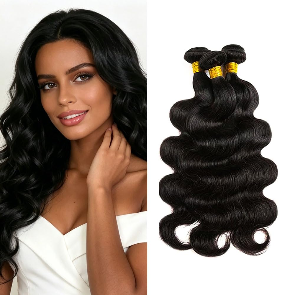 Photo 1 of CISMMEUYE Body Wave Human Hair Bundles 1B Natural Color