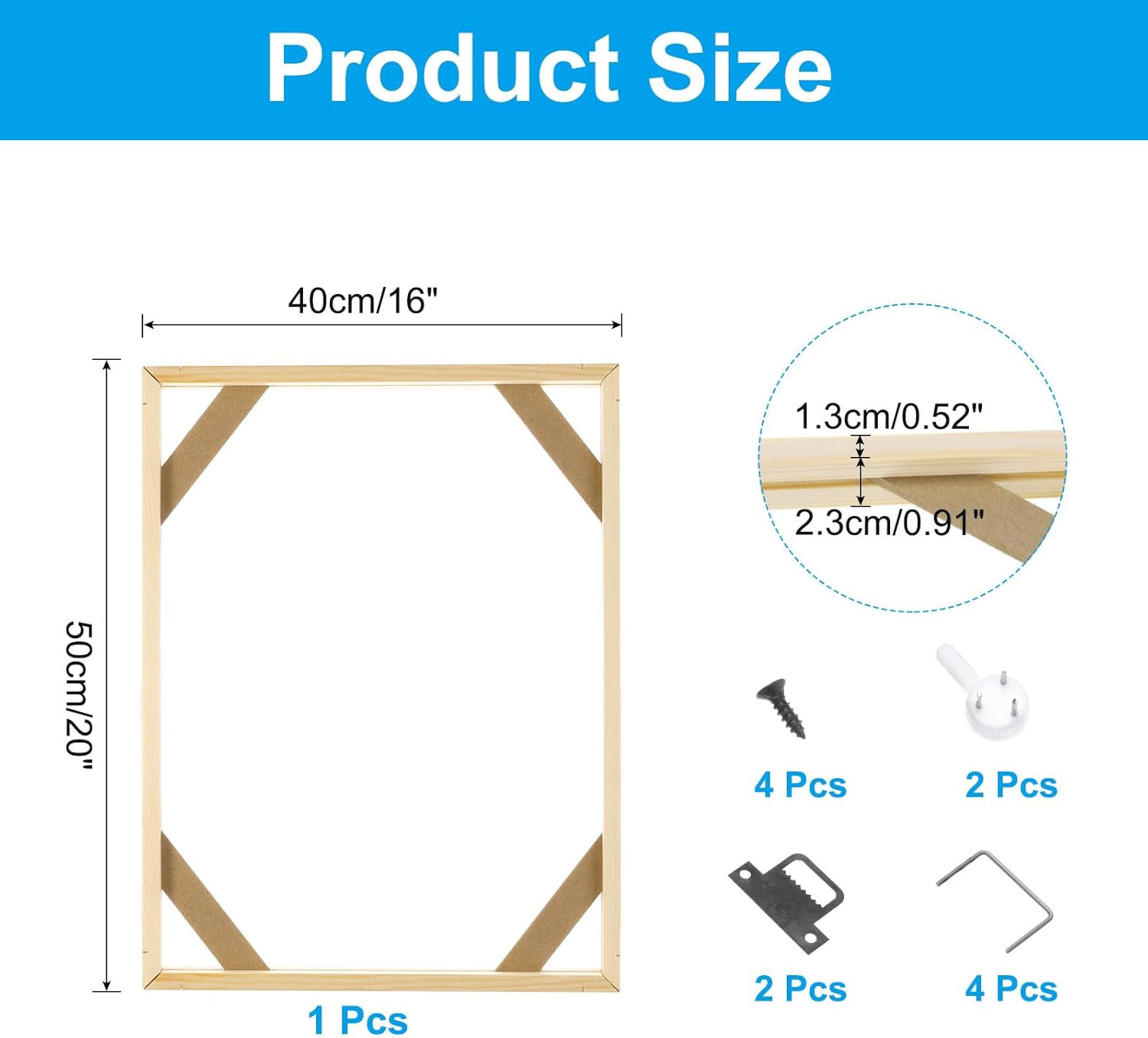 PATIKIL 16x20 inch Canvas Stretcher Bars, DIY Removable Wooden Splicing Canvas Frames Kit for Oil Paintings Poster Picture Photo, Arts Accessory, Paint by Numbers