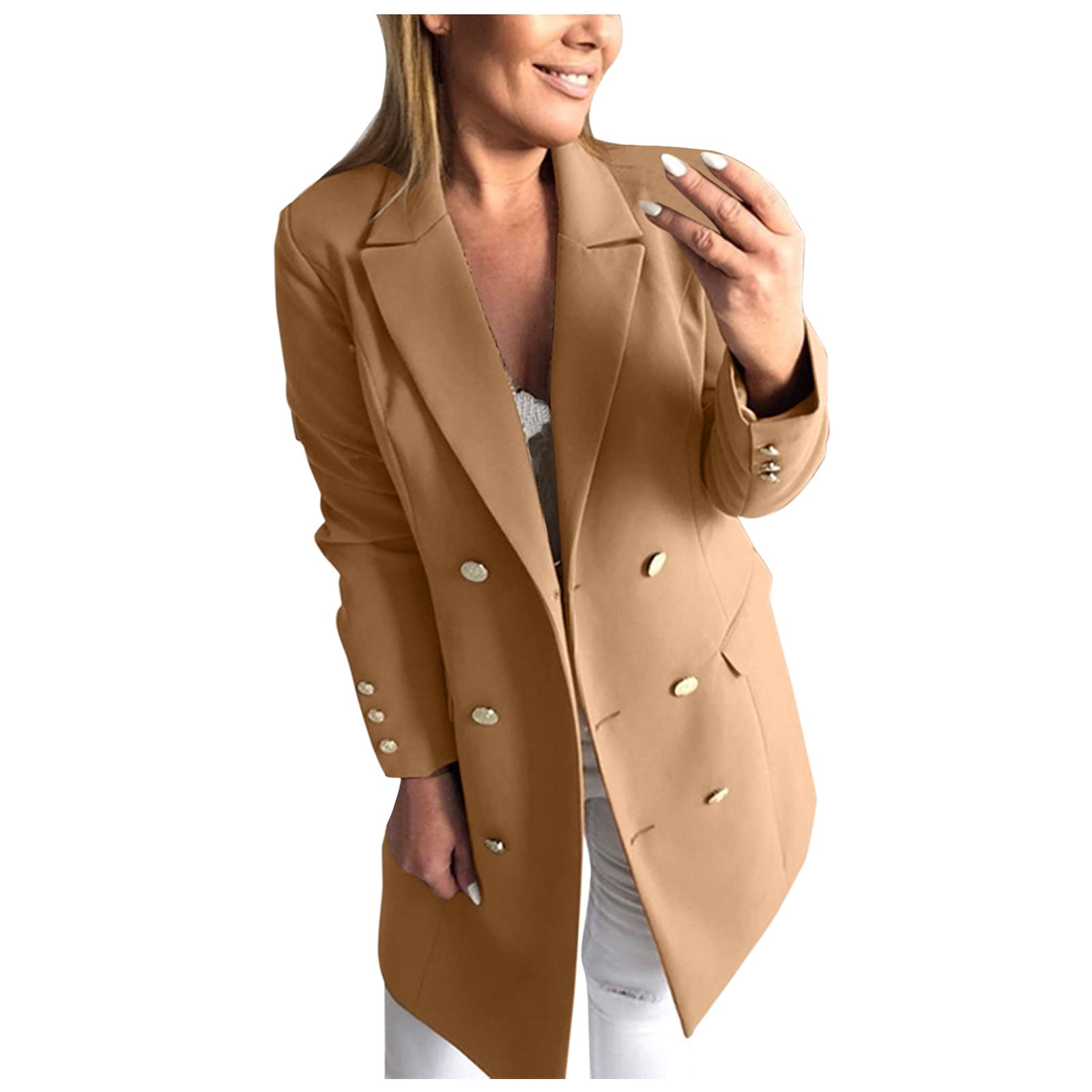 Chaqueta Mujer Invierno Abrigos De Cazadora Forro Polar，Abrigo femenino doble botonadura solapa lana manga larga corte ajustado informal elegante chaqueta invierno cálida clásica