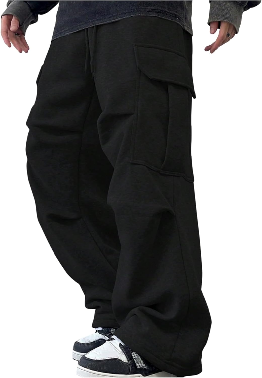 GORGLITTER Men's Cargo Baggy Sweatpants Drawstring Elastic Waist Wide Leg Sweatpants