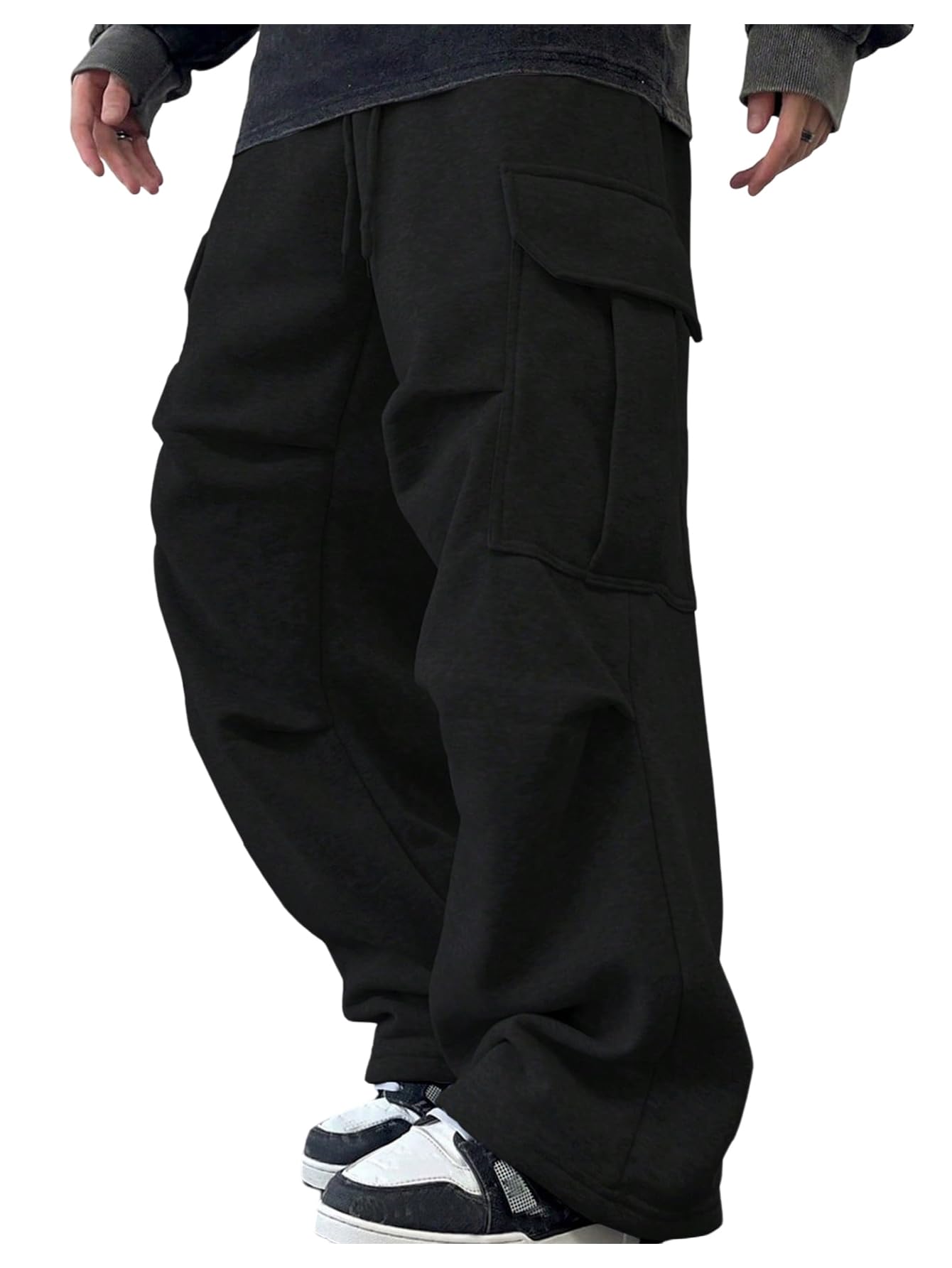 GORGLITTER Mens Cargo Baggy Sweatpants Drawstring Elastic Waist Wide Leg Sweatpants