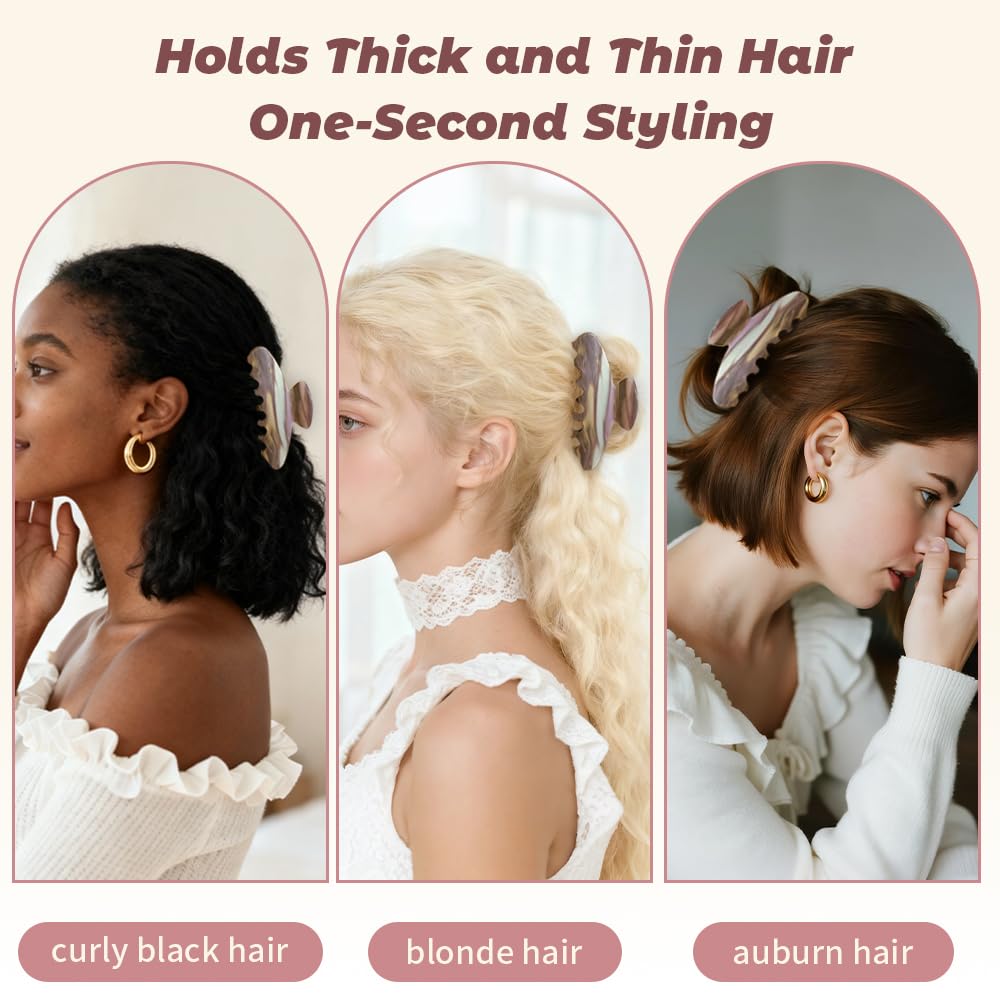 French Hair Claw Clips for Women Grils,4 Inch Strong Hold No Slip Grip Accessories Acetate Material,Not Easily Damaged,Thick or Thin Hair (Brown Marble) - Image 5