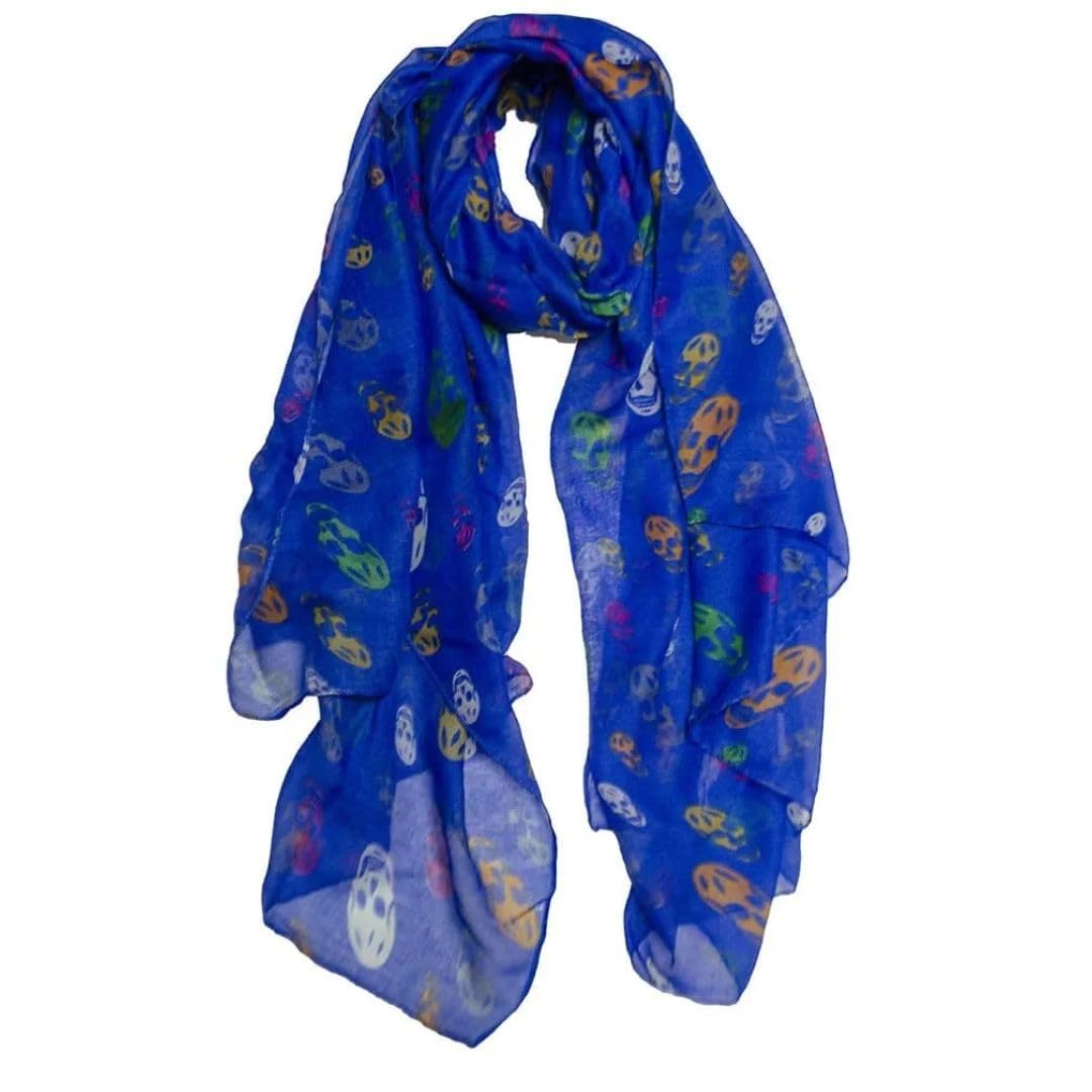 Love EMVY Colourful Skulls Lightweight Scarf – Soft 100% Viscose Wrap – Bright All-Season Accessory for Women (Blue)