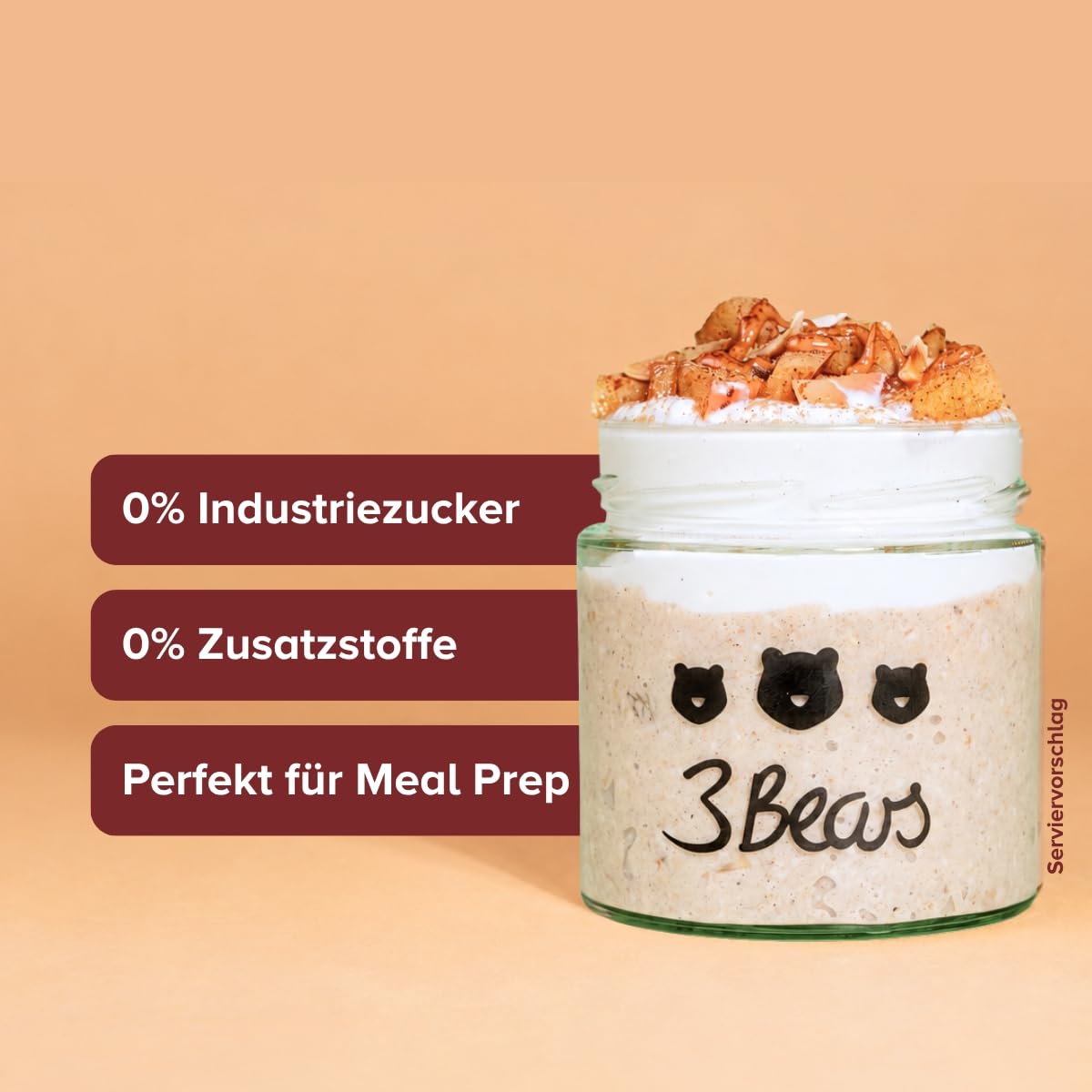 3Bears Overnight Oats Meal Prep Set – Cozy Edition 7x400g inkl. Glas und Erdnussmus - veganer Vollkorn-Hafer in verschiedenen herbstlichen Sorten - schnelles Meal Prep