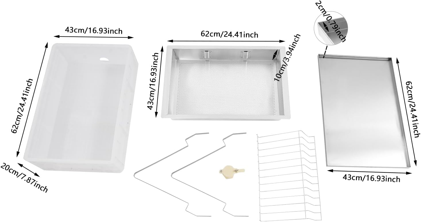 Beekeeping Uncapping Station for Honey Harvesting, 24" x 17" x 7.9" Honey Collecting Container Collecting Tool Set with Drip Tray & Tray, for Farms and Bee Breeding Bases