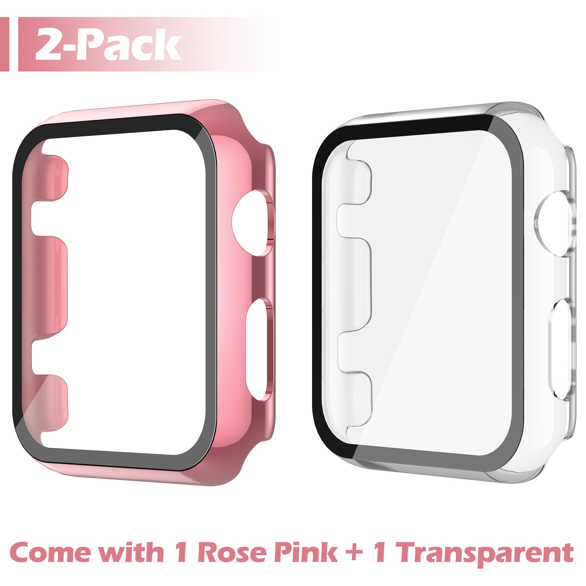 Piuellia 2-Pack Hard Case PC Screen Protector with Tempered Glass Compatible for Apple Watch Series 3 Series 2 42mm - Image 2