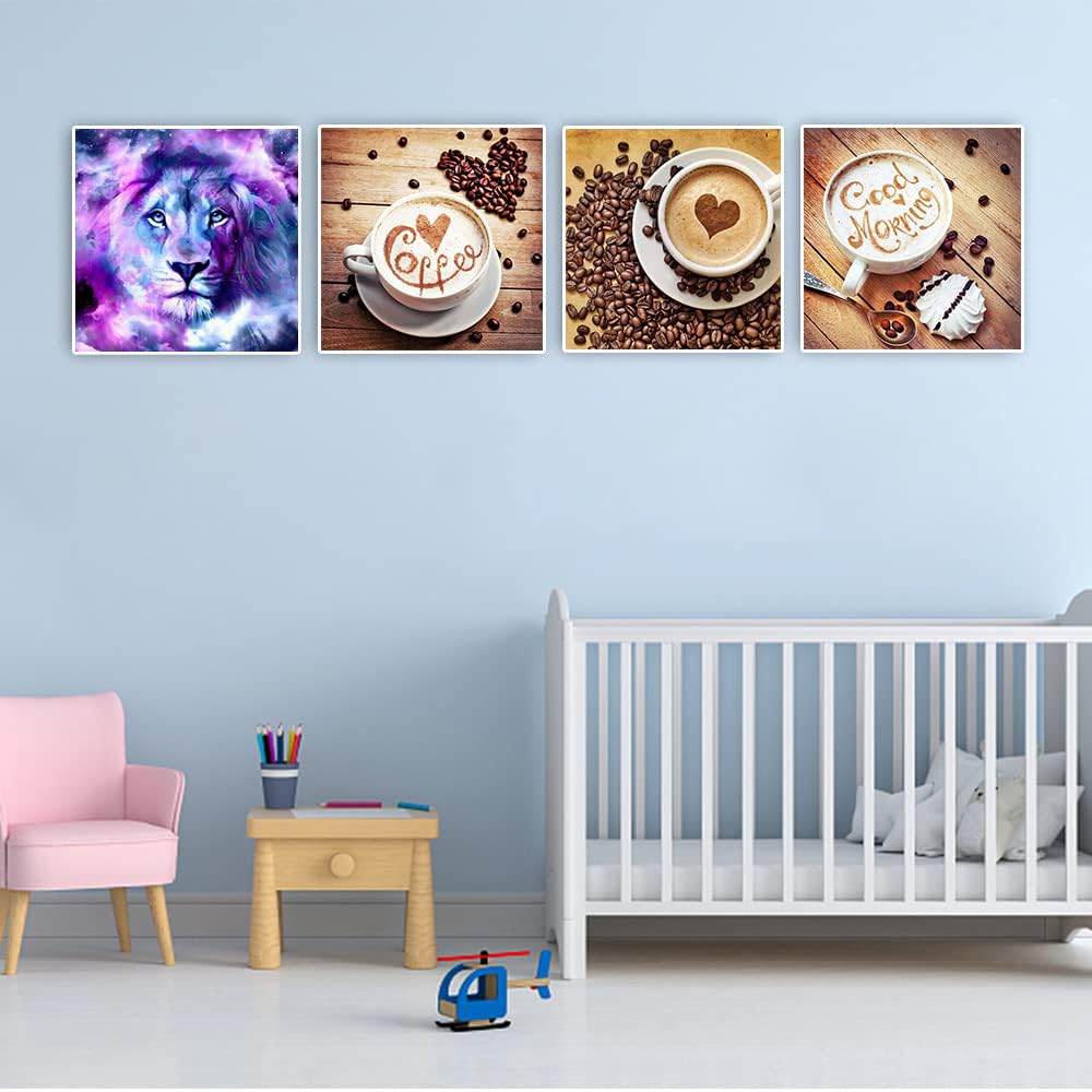 Diamond Painting 4 Pezzi 30x40 cm Puzzle Perline Adesive per Bambini 5D Diamond Painting Caffe Gufo Diamond Painting per Pausa Caffe Diamond Painting Caffè Dipingere con i Diamanti Adulti
