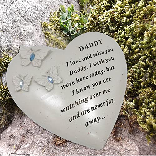 Personalised Grave Ornament/Memorial Plaque with Heart With 3 butterflies & Blue Gems, Blue,white - Image 3