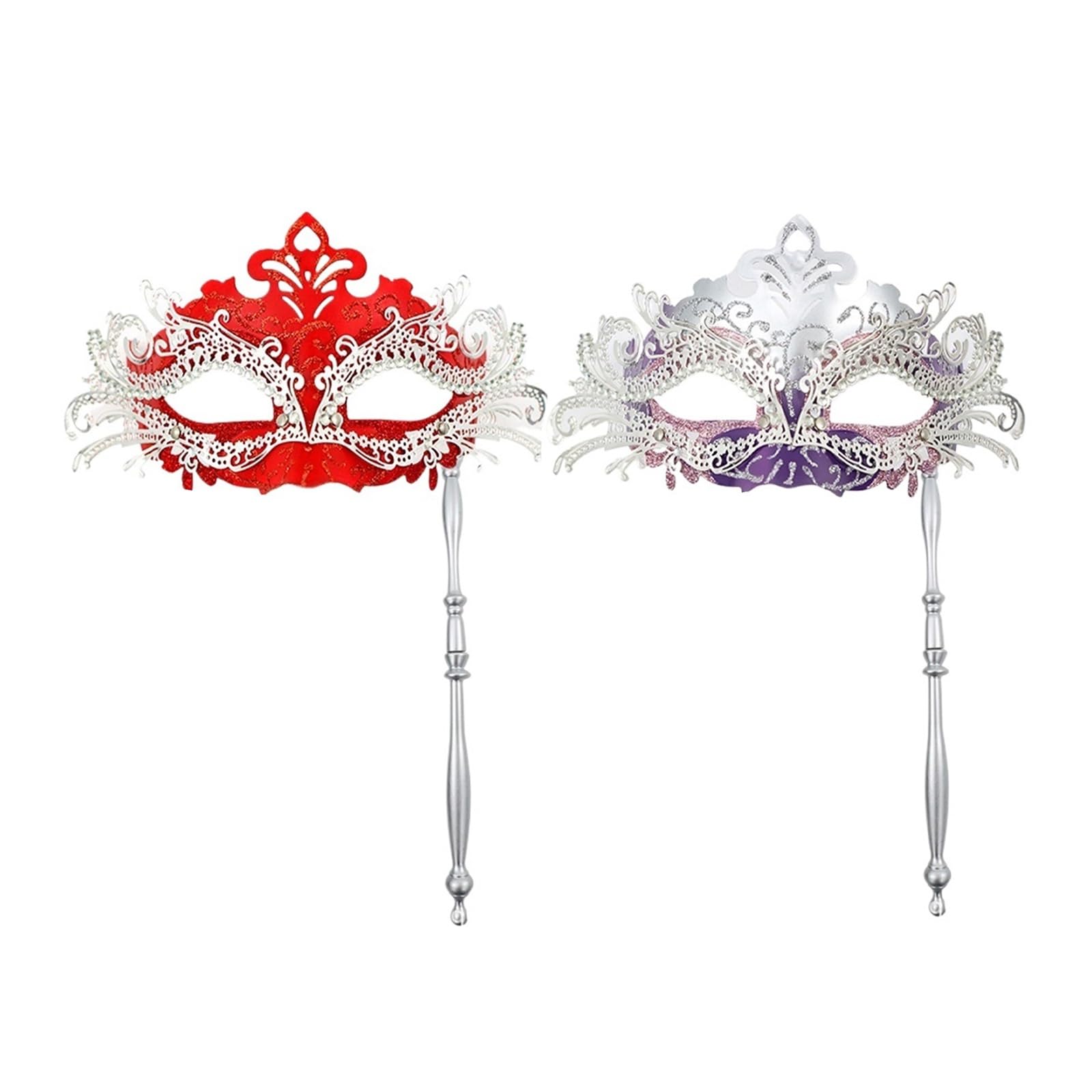 MLYPRU Masquerade Mask for Women with Stick, Masquerade Ball Masks with Rhinestones Couples Mardi Gras Mask for Halloween Venetian(Set H)