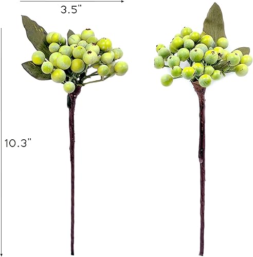 Miniatura 5 de M2cbridge Tallos de bayas artificiales, púas de Navidad, agujas de pino, ramas, adorno de corona (verde, 12 unidades)