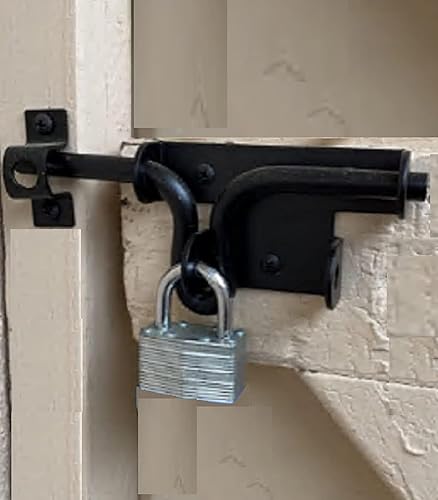 Miniatura 6 de LAJIAOZ Pestillo de puerta de perno deslizante negro resistente con orificio para candado, herrajes sólidos, pernos deslizantes de metal grueso,