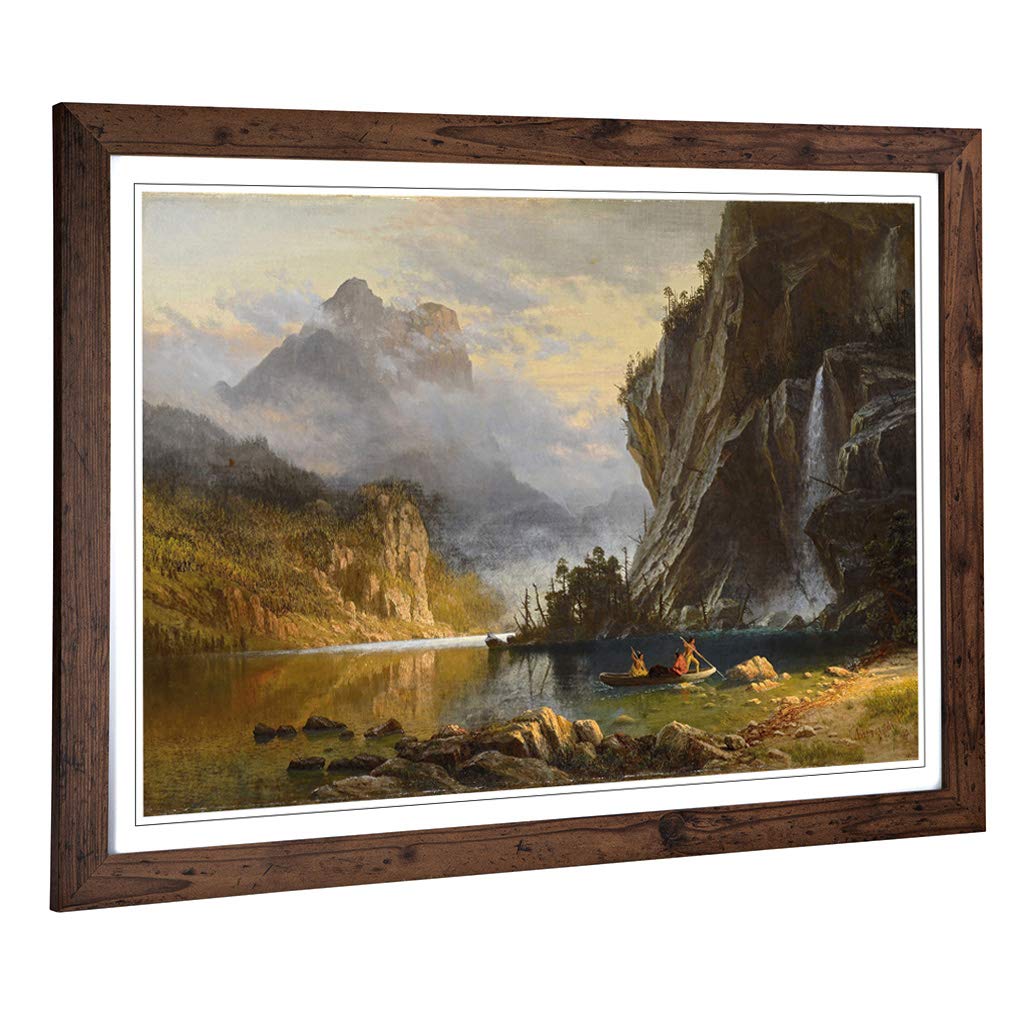 Big Box Art Framed Print of Albert Bierstadt Indians Spear Fishing Design | Wall Art Picture | Home Decor for Kitchen, Living Room, Bedroom, Hallway, Walnut, A2 / 24.5x18 Inch / 62x45cm