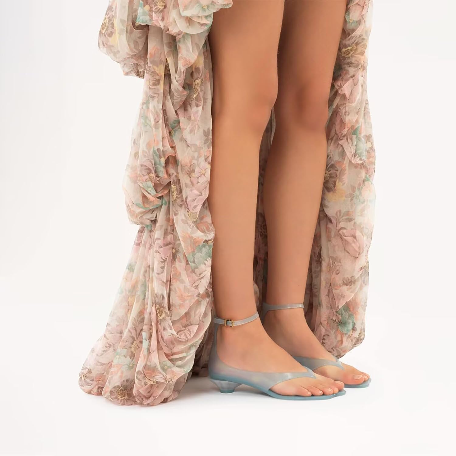 Agodor Jelly Thong Heeled Sandals for Women,Clear Flip Flop Low Kitten Heels for Women Square Open Toe Strappy Summer Casual Beach Adjustable Buckle Dress Sandals - Image 2