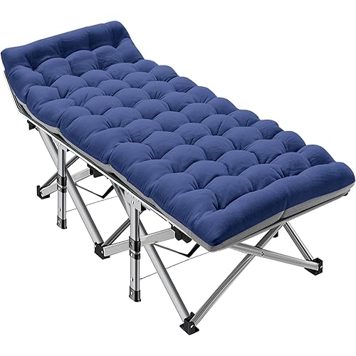 ABORON Folding Camping Cot W/Mat for Adults, Heavy Duty Outdoor Bed with Carry Bag,1200 D Layer Oxford Travel Camp Cots