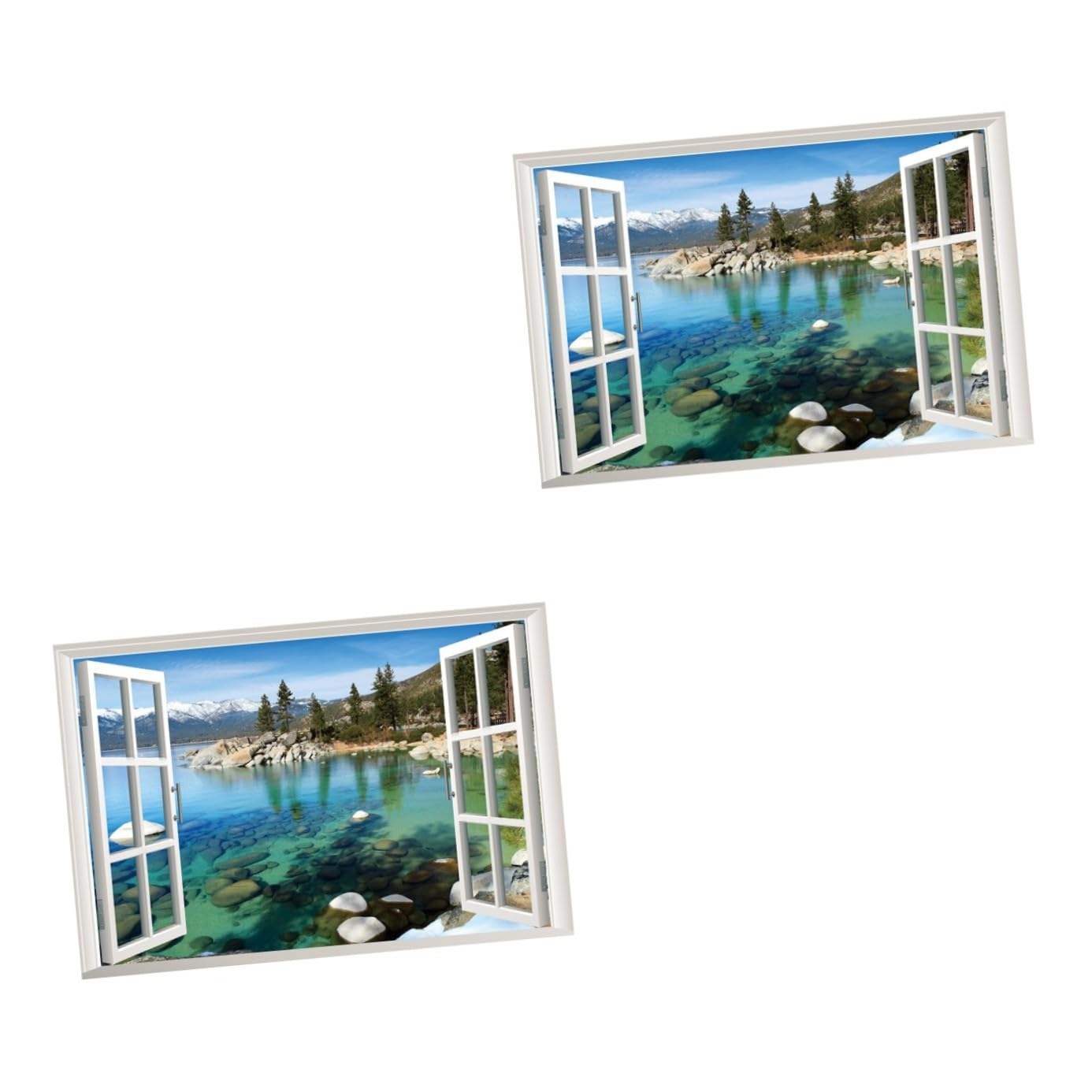 Sticker mural faux fenêtre paysage pour salon et chambre cosy