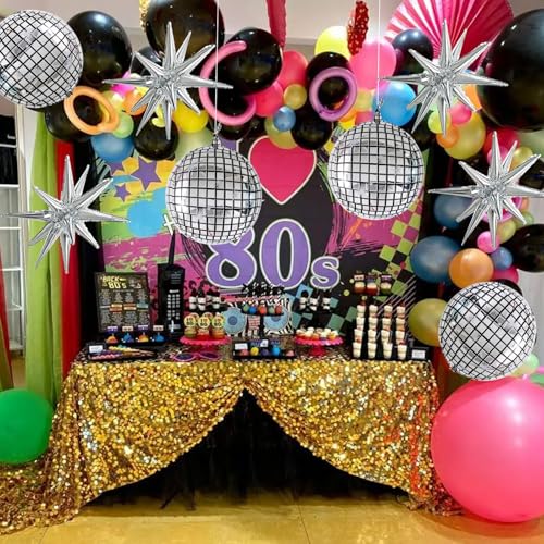Image of TONIFUL 8 Pcs 22Inch Disco Large 4D Giant Round and Star Balloons Explosion Star Mylar Balloons Set for Backdrop Christmas New Year Birthday Wedding Bridal Shower Anniversary Photo Booth Supplies