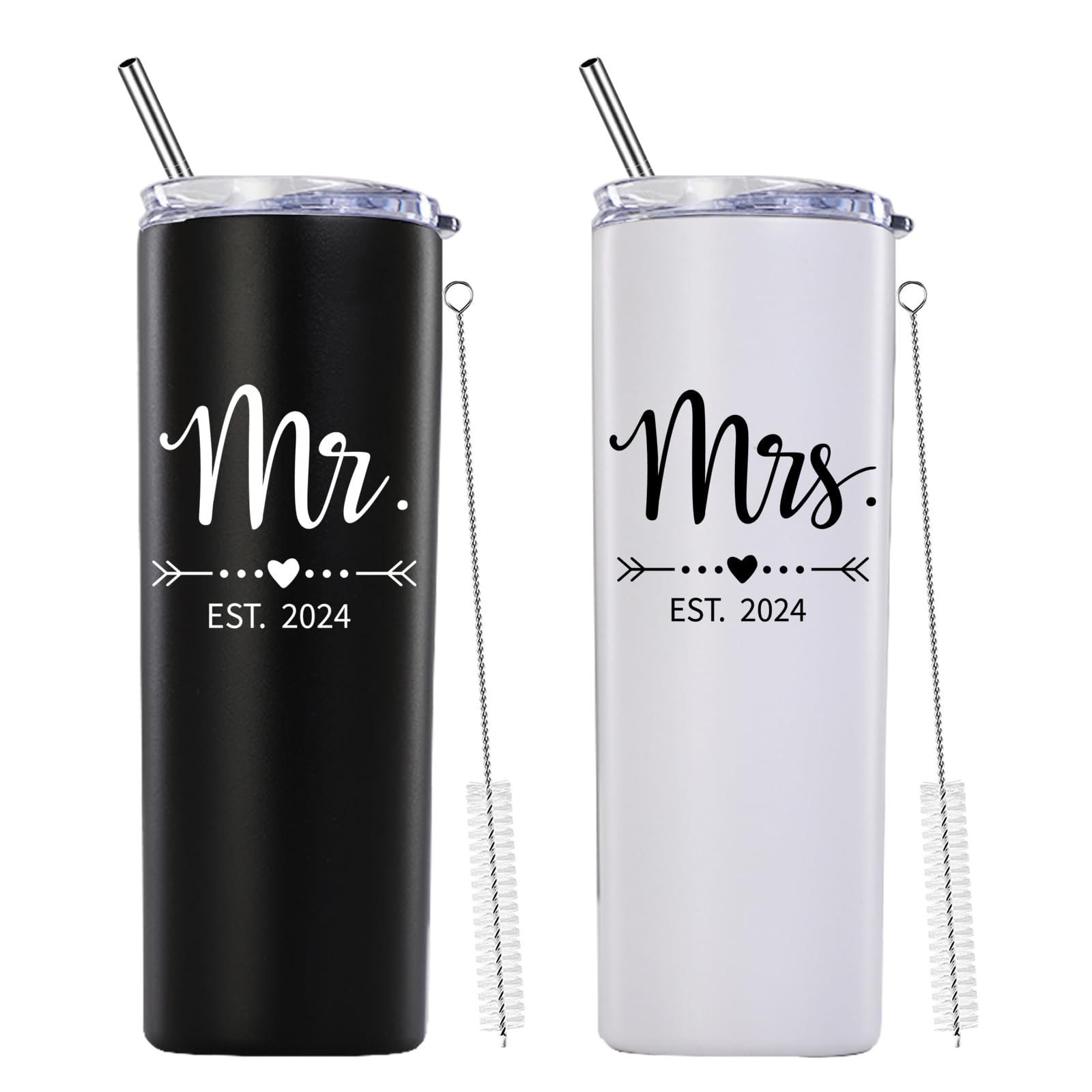 Mamihlap Mr and Mrs Est 2024 Skinny Tumbler.Newlyweds Couples Wife Bride To Be Newly Engaged Bridal Shower Gifts.Wedding Tumbler Idea for Bridal Showers Engagement.(20oz Black&White)