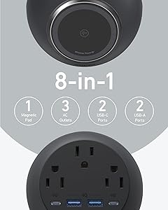 Anker MagGo Magnetic Charging Station, Qi2 Certified 15W Ultra-Fast MagSafe Wireless Charger for iPhone 15/14/13, 8-in-1 Power Strip with 3 AC and 4 USB Desktop Charger for MacBook and More