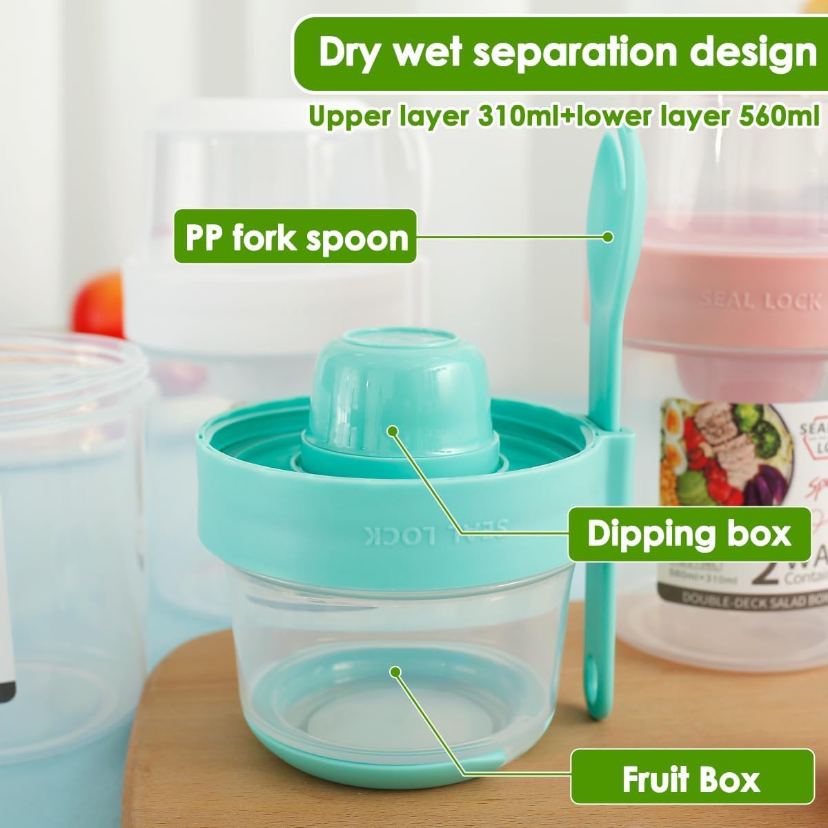 Lot De 2 Gobelets à Céréales à Emporter Avec Cuillère Et Récipient Vinaigrette - 560 Ml + 310 Ml - Anti-Fuite, Sans BPA, Idéal Pour Petit-Déj Au Bureau Ou École