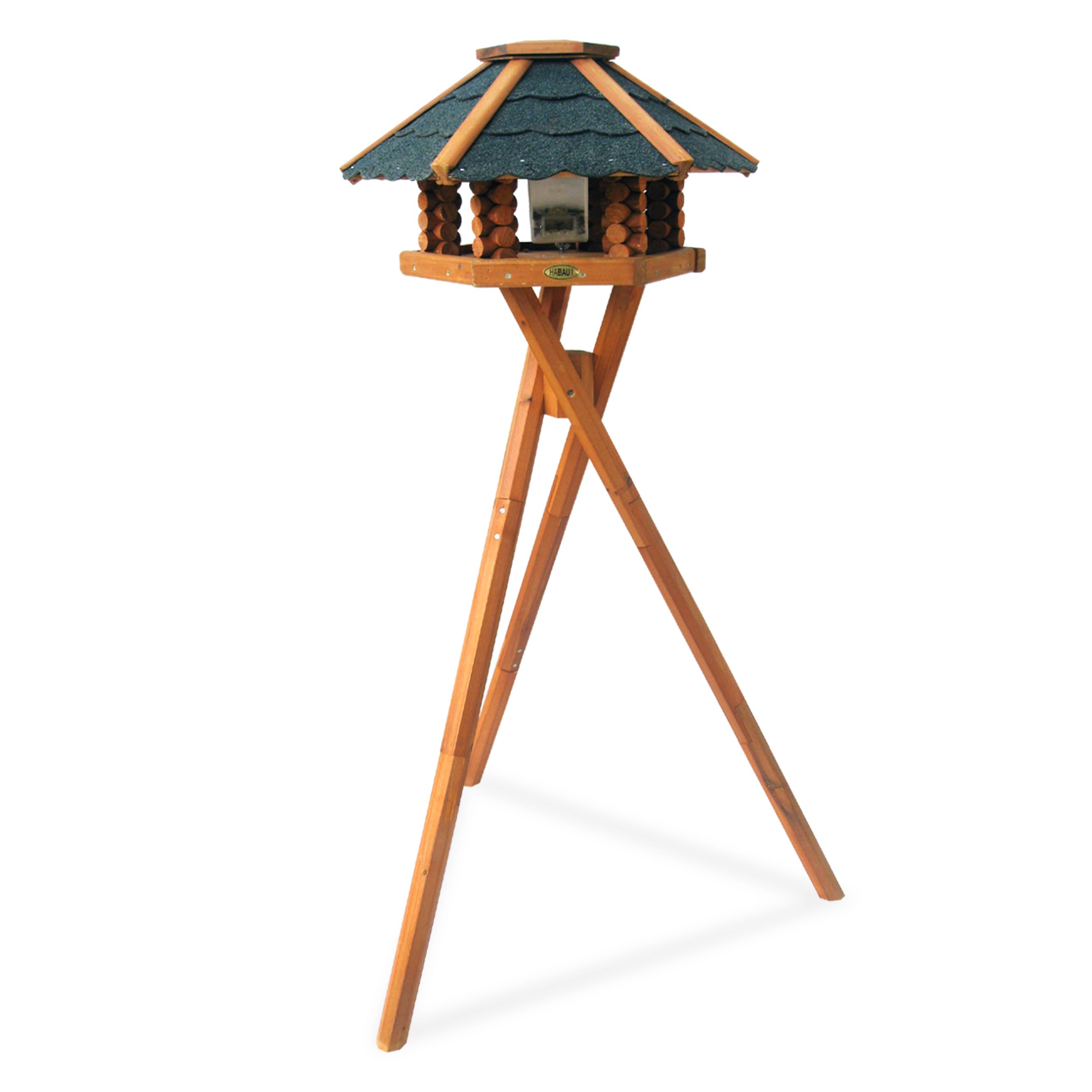 HABAU Vogelhaus mit Futtersilo und Ständer | Futterhaus montiert geliefert, mit Silo aus Kunststoff, sechseckiges Haus für Wildvögel