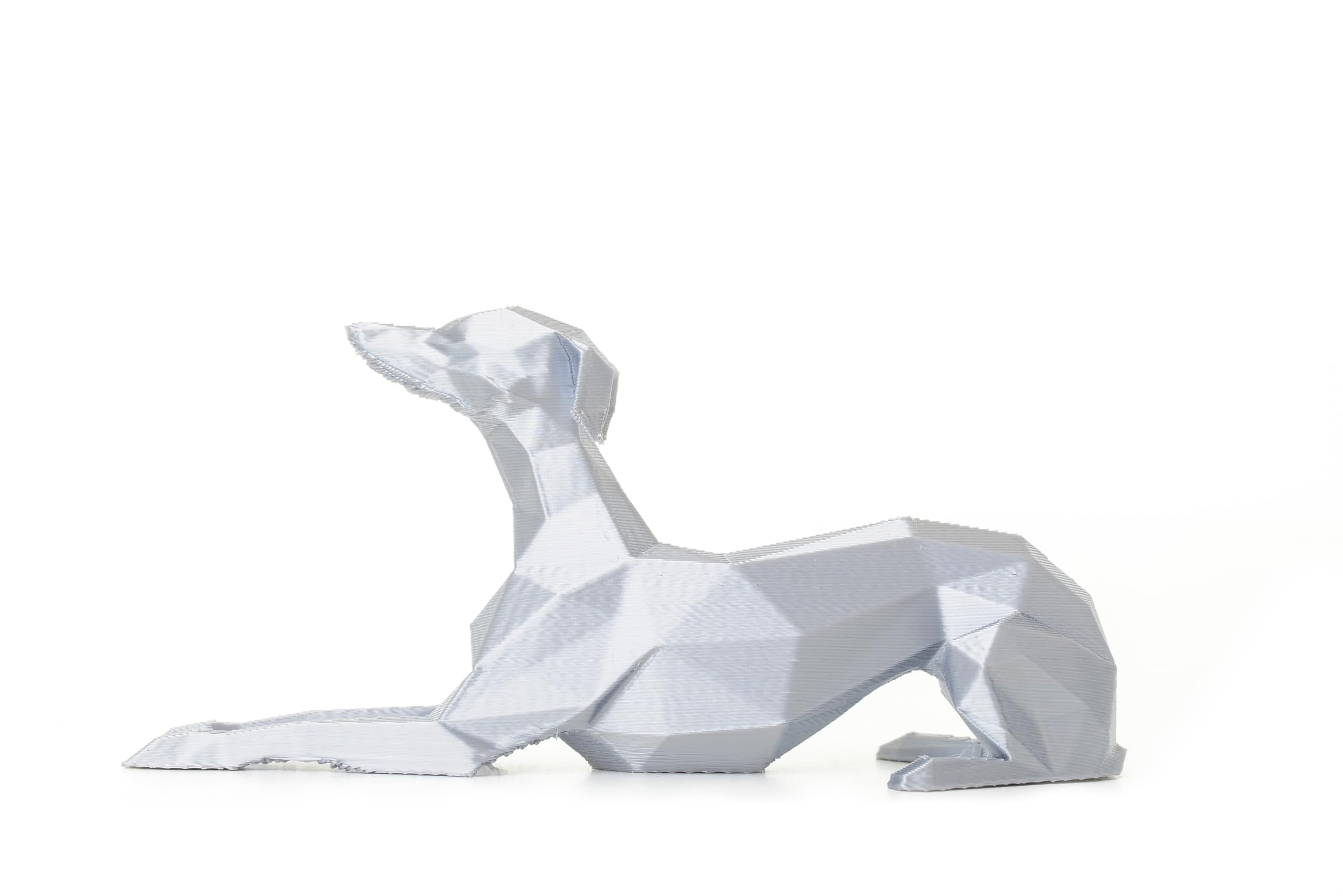 Whippet Gift – 3D Printed Laid Down Whippet/Greyhound Figurine – Geometric Dog Ornament – Lightweight Decorative Sculpture (Silver)