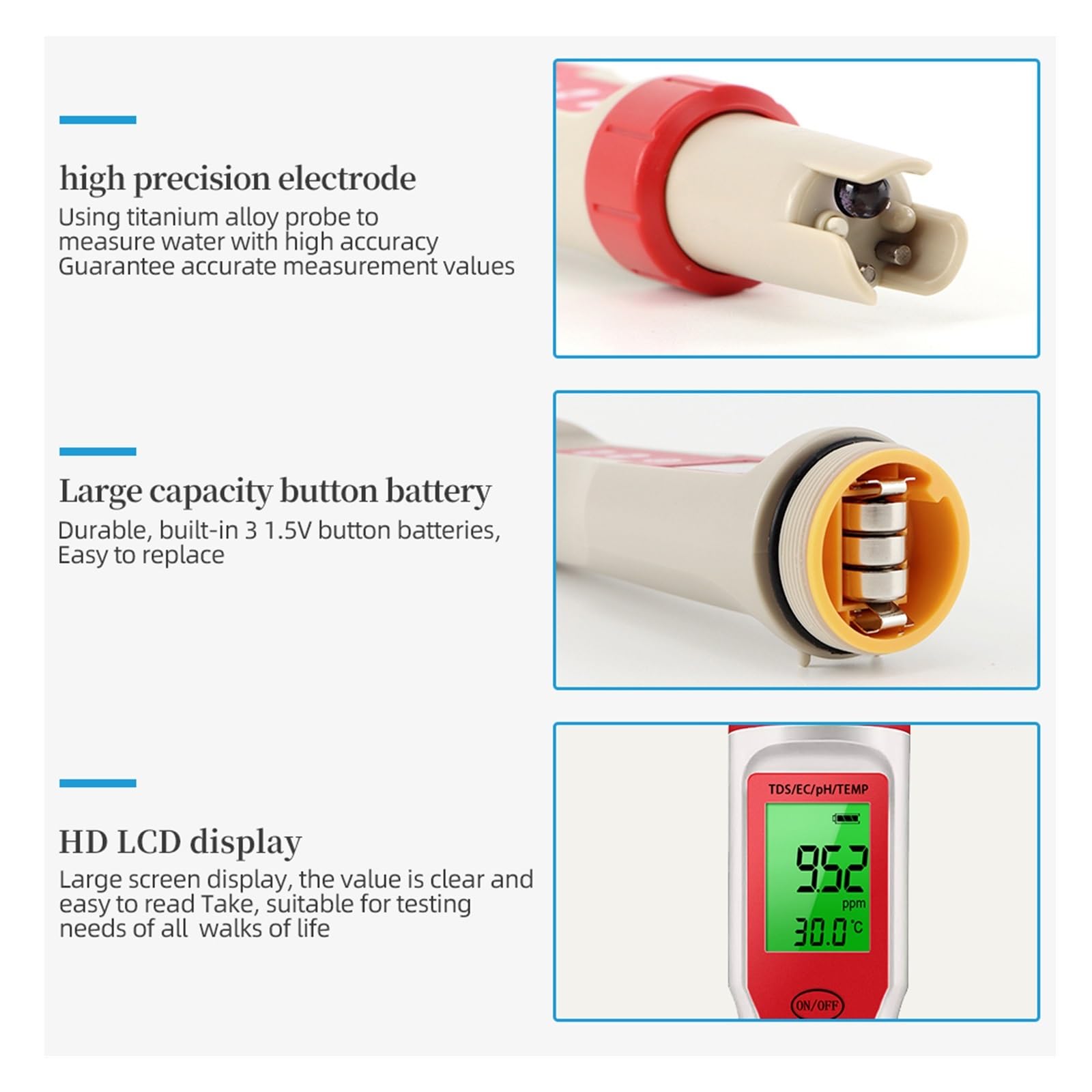 Medidor De PH Profesional 4/3 En 1 TDS/Temp/EC Ph Probador Calidad Del Agua Pluma Detector Conductividad Monitor Herramienta Medida Pureza(EZ-9908 4 IN 1)