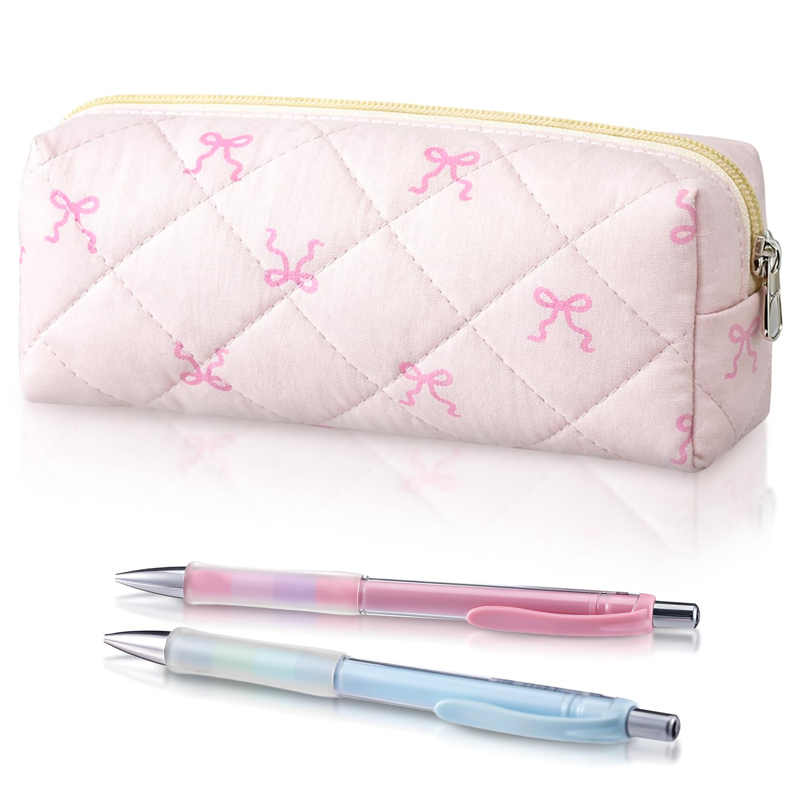 Sherr Coquette Bow Pencil Case Pink Bow Cute Pencil Pouch Soft Cotton Storage Bag Aesthetic Pattern Gift Makeup Pouch Cosmetic Travel Bag for Women, Pink, 7.5 Inch, Cute Pink Bow