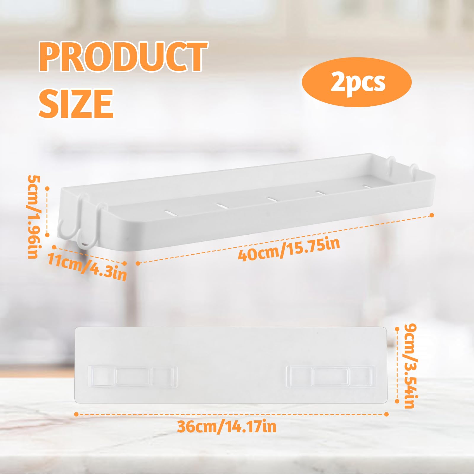 Półka prysznicowa bez wiercenia 2 szt., samoprzylepne półki łazienkowe organizer do przechowywania, organizer prysznicowy z 8 hakami, 40 cm organizer prysznicowy ścienny półka prysznicowa do