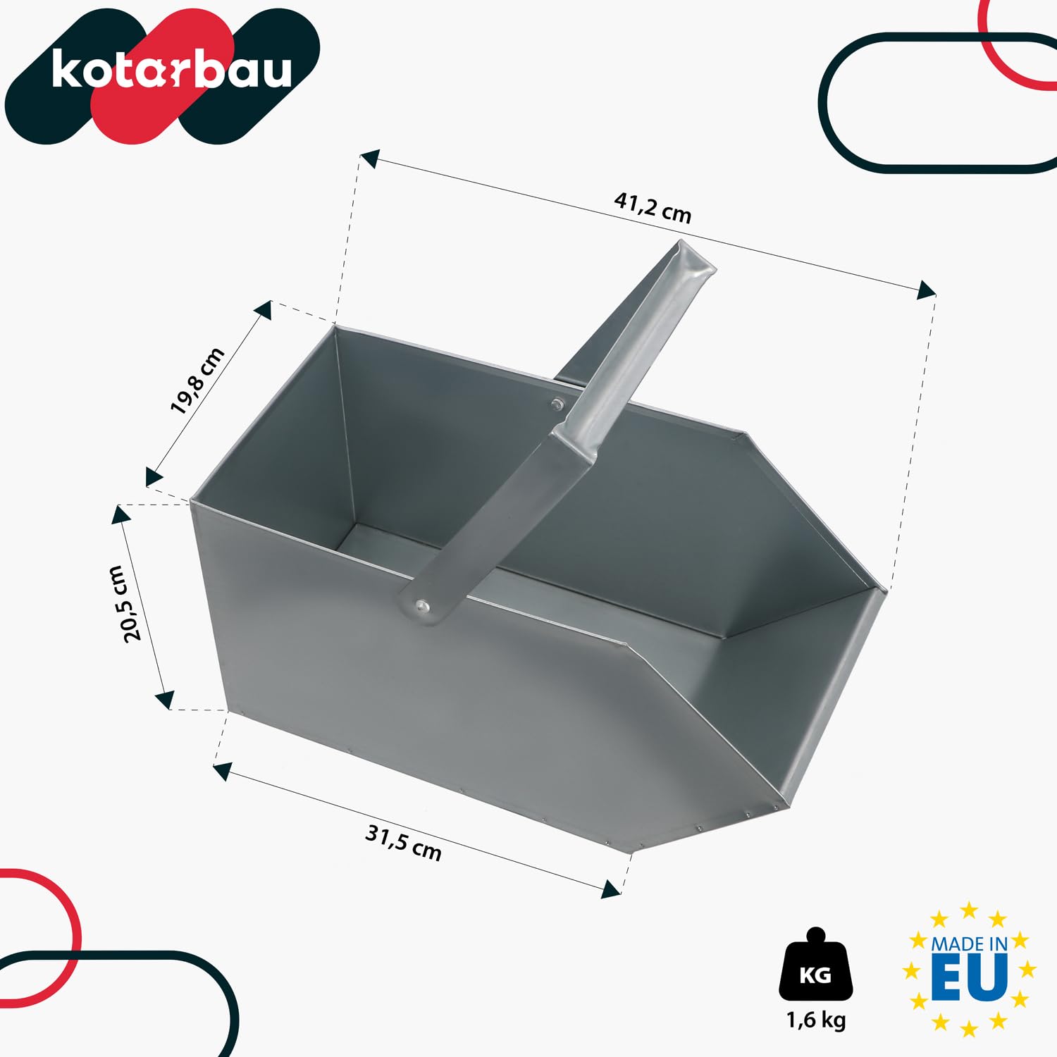 KOTARBAU® Caja para Cenizas, Recipiente con asa, Accesorio de Chimenea, Ideal para Transportar Ceniza, leña o carbón, Cubo de Cenizas, Bandeja, Ideal para Estufa Chimenea Barbacoa, Acero galvanizado