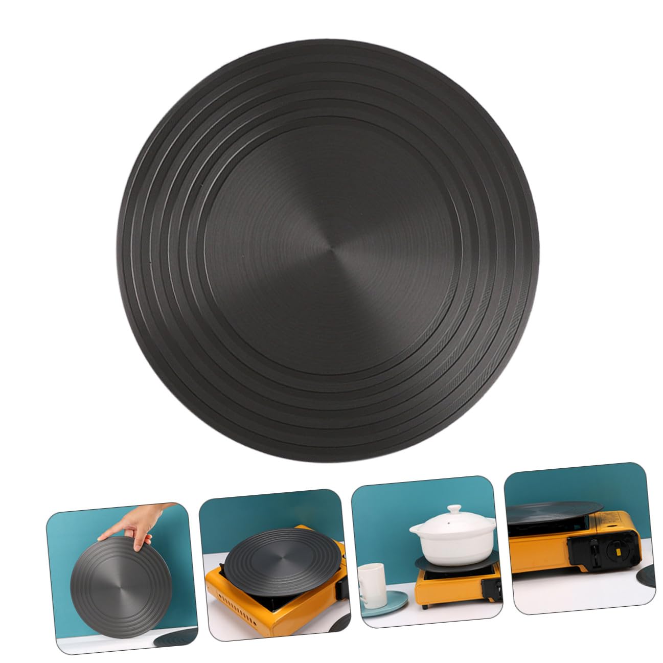 Difusor de Descongelación Rápida para Estufa de Gas de Calor de Aluminio Negro Bandeja Redonda de 28 Cm Que Ahorra y Protege Ollas en Cocina